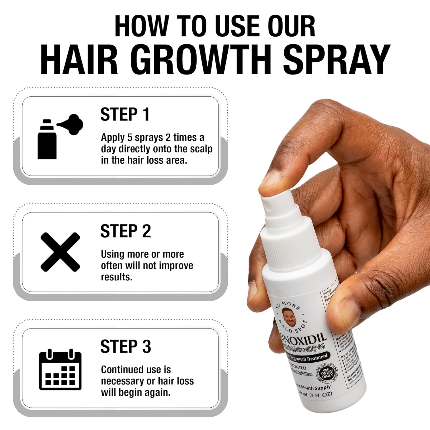 No More Bald Spot 5% de minoxidil para hombres – Tratamiento de crecimiento del cabello para mujeres – Tratamiento de pérdida de cabello – Solución