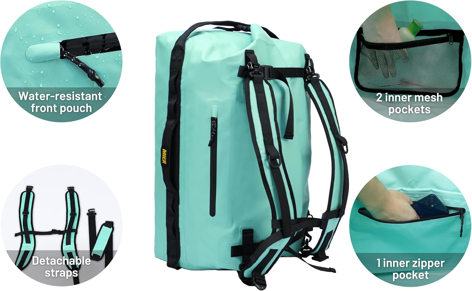 MIER Bolsa de lona impermeable grande con parte superior enrollable para kayak, rafting, canotaje, natación, campamento, viajes, gimnasio, playa,