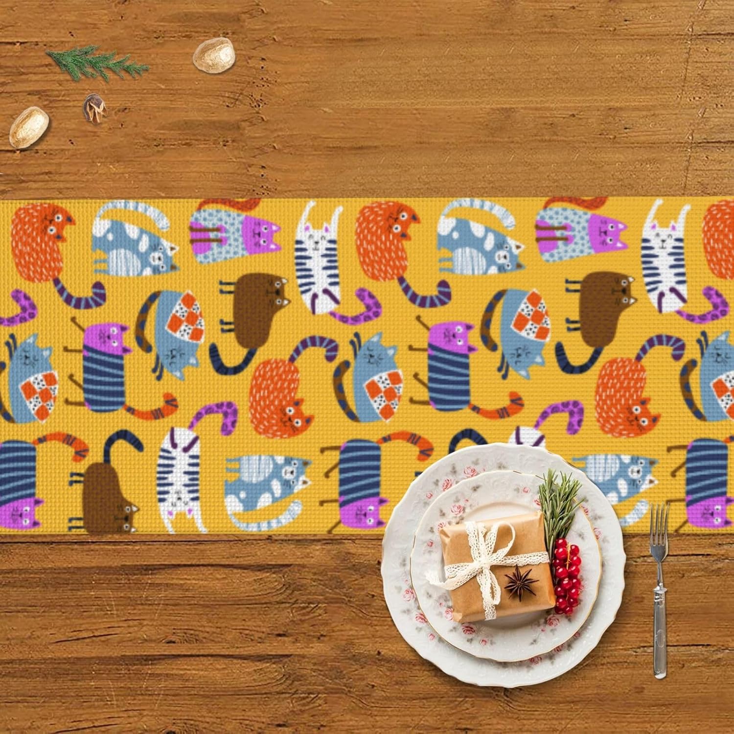 Cats Scandinavian Style Christmas Table Runner Dining Table Decor Christmas Decorations Indoor Home Decor Christmas Table Runners Xmas Navidad