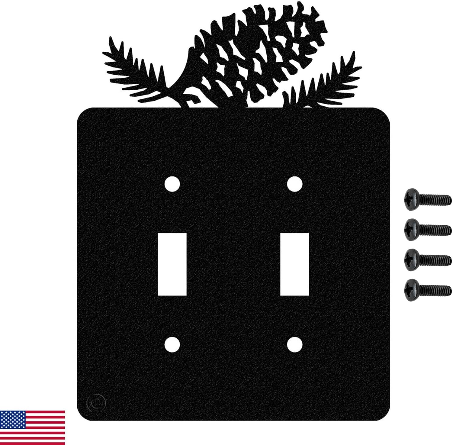 Placa de pared para interruptor de luz de palanca doble de cono de pino (palanca doble, negro) – Fabricado en Estados Unidos