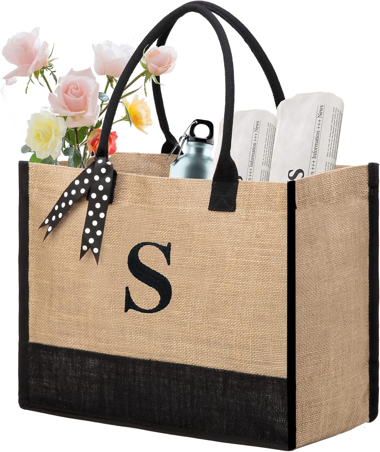 BeeGreen Bolsas de yute con monograma para mujer, bolsa de mano con inicial, regalos de cumpleaños personalizados para madre, bolsa de boda para