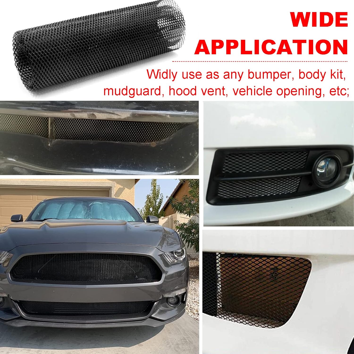 Rejilla de coche de 47 x 15.7 pulgadas, agujero de rejilla rombica de 0.433×0.984 in, rejilla de rejilla de aleación de aluminio negro, inserto de