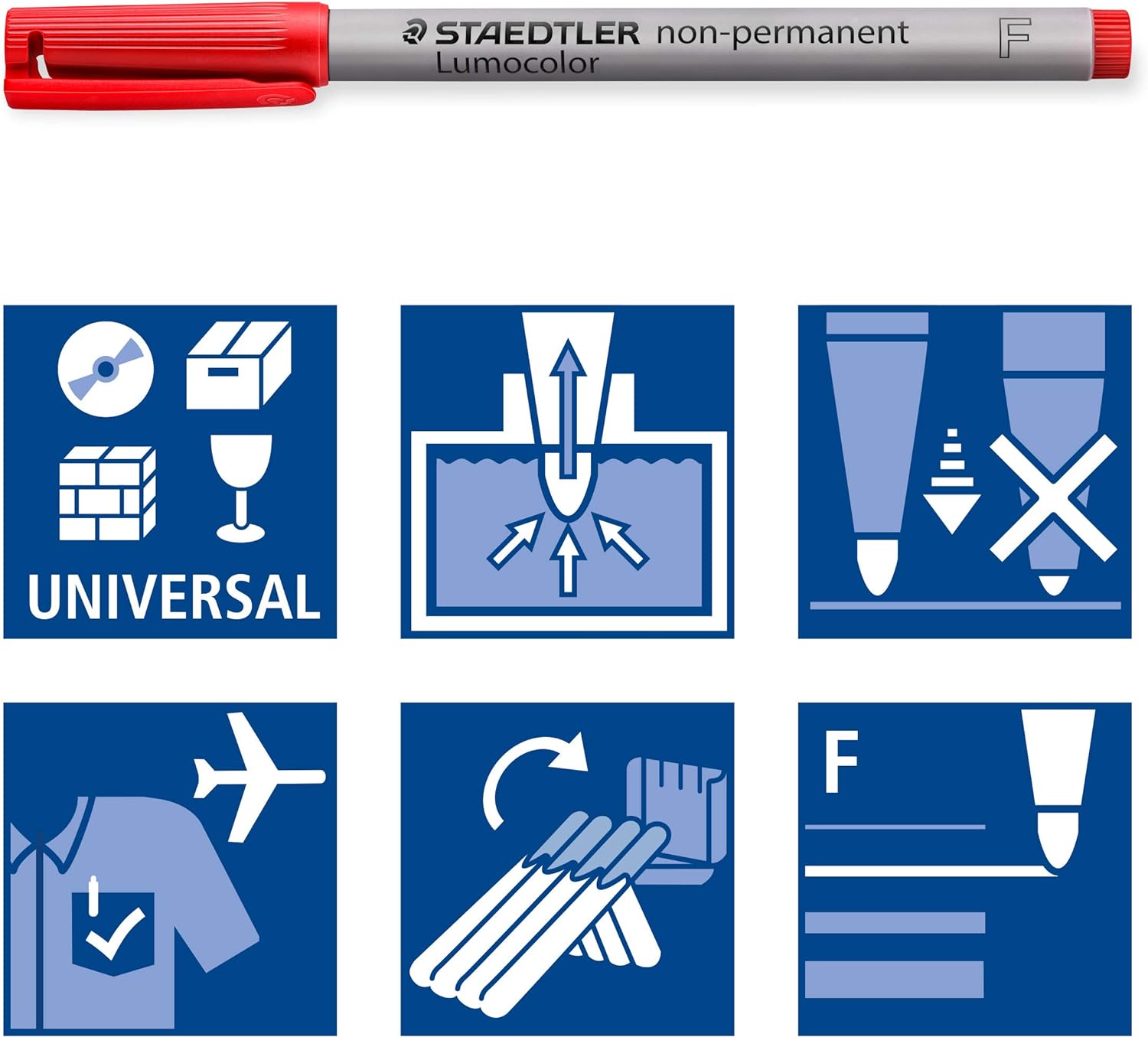 STAEDTLER 316 B10 Lumocolor – Bolígrafo no permanente, ancho de línea fina, 0.024 in, colores surtidos (paquete de 10)