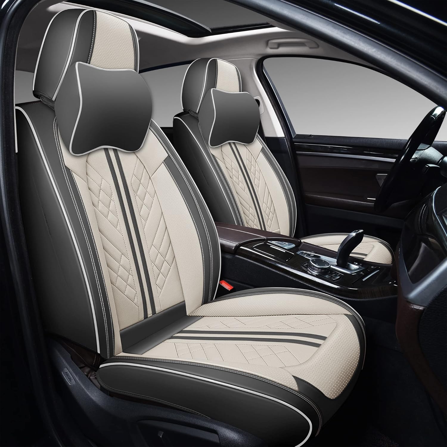 Funda de asiento de automóvil de cobertura completa de piel sintética de lujo, antideslizante, universal, se adapta a sedanes, SUV, camioneta con