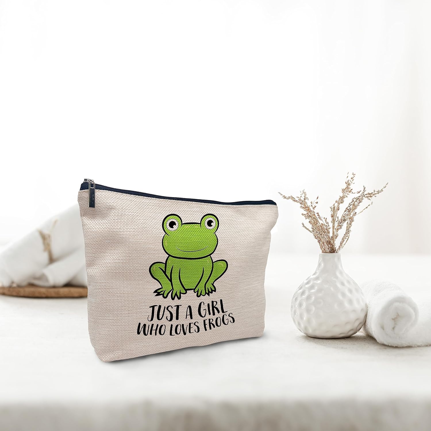 Bolsa de cosméticos de maquillaje de rana, Just a Girl Who Loves Frogs Makeup Travel Neceser de viaje, regalos para los amantes de las ranas,