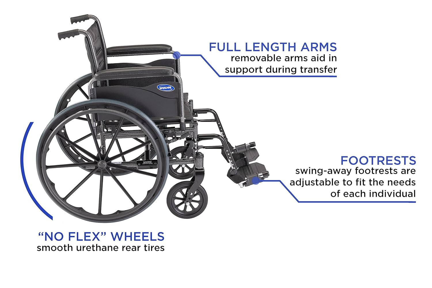 Invacare Tracer EX2 Silla de ruedas para adultos plegable estándar de 16 pulgadas, reposapiés y brazos completos