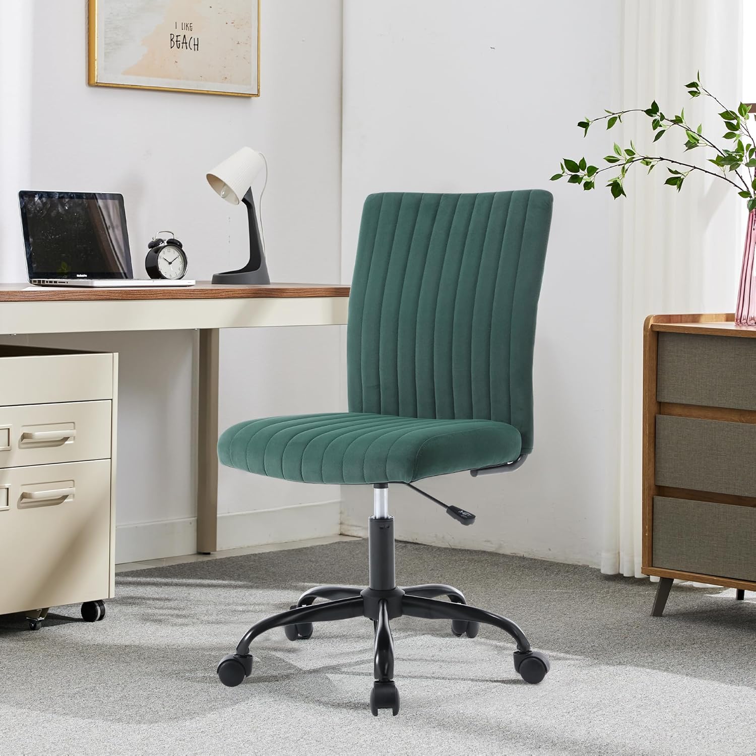 Silla de oficina sin brazos con ruedas, silla ergonómica de computadora de altura ajustable, silla de escritorio ejecutiva giratoria de 360 grados,