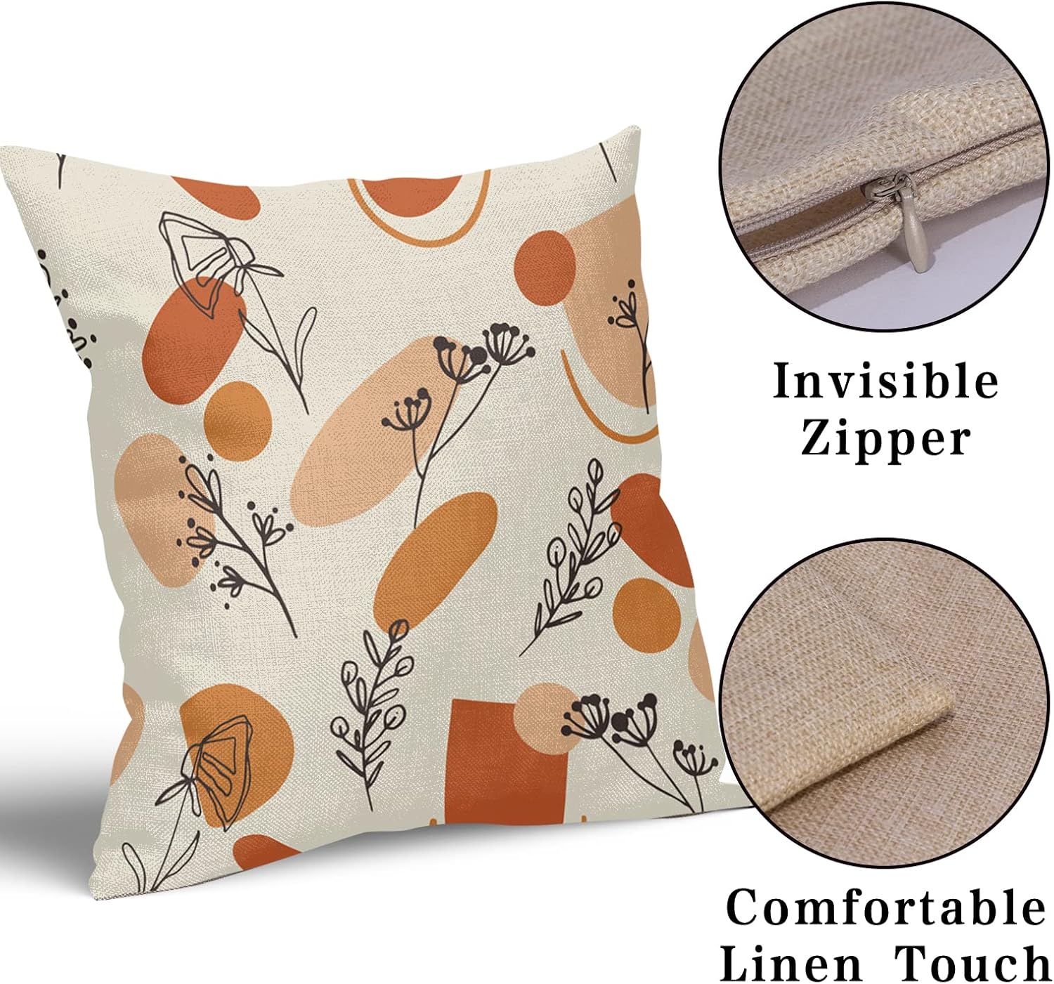 Juego de 2 fundas de almohada retro de mediados de siglo de 18 x 18 pulgadas, fundas de almohada decorativas de lino con temática abstracta de ambos