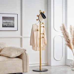 Perchero de acero inoxidable independiente, perchero con base de mármol natural, soporte de árbol de pasillo de metal dorado, colgador de ropa Perchero de acero inoxidable independiente, perchero con base de mármol natural, soporte de árbol de pasillo de metal dorado, colgador de ropa