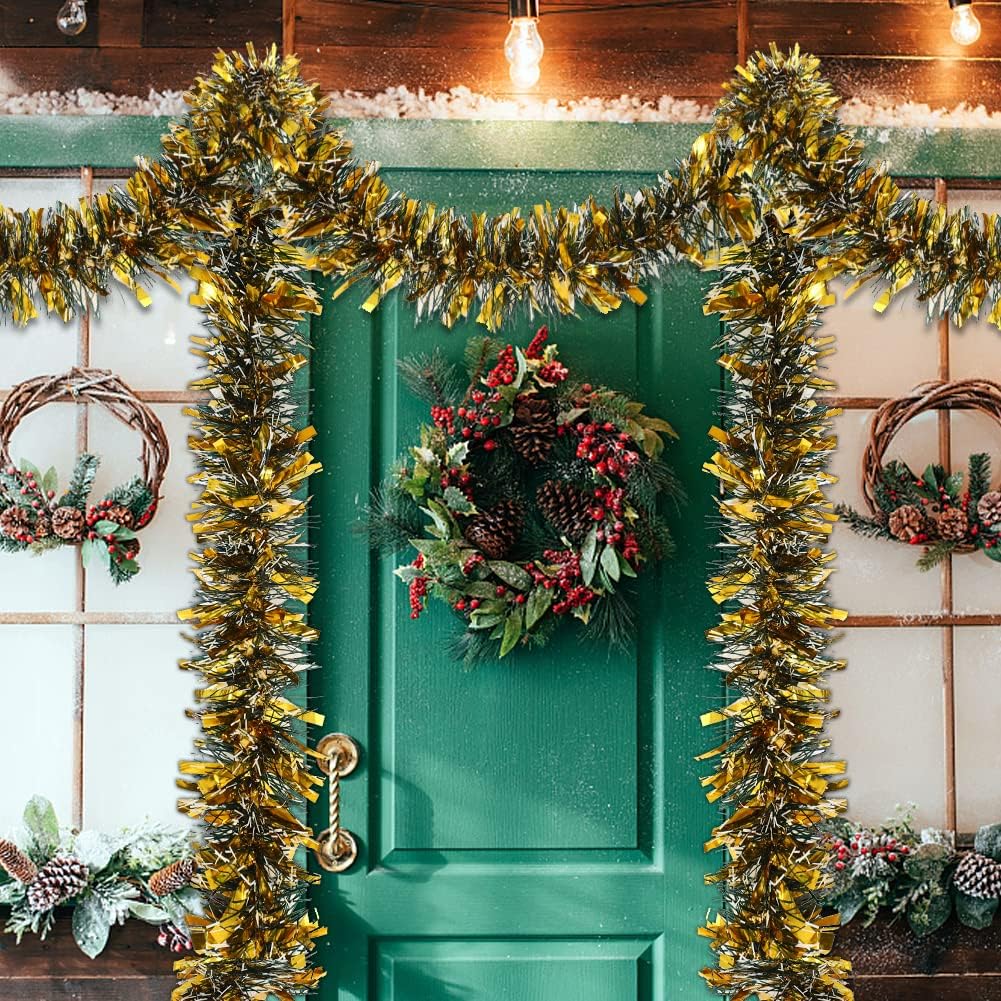 Guirnalda de oropel de Navidad de 33 pies para decoración de árbol de Navidad, serpentinas metálicas gruesas y finas, guirnalda de oropel para