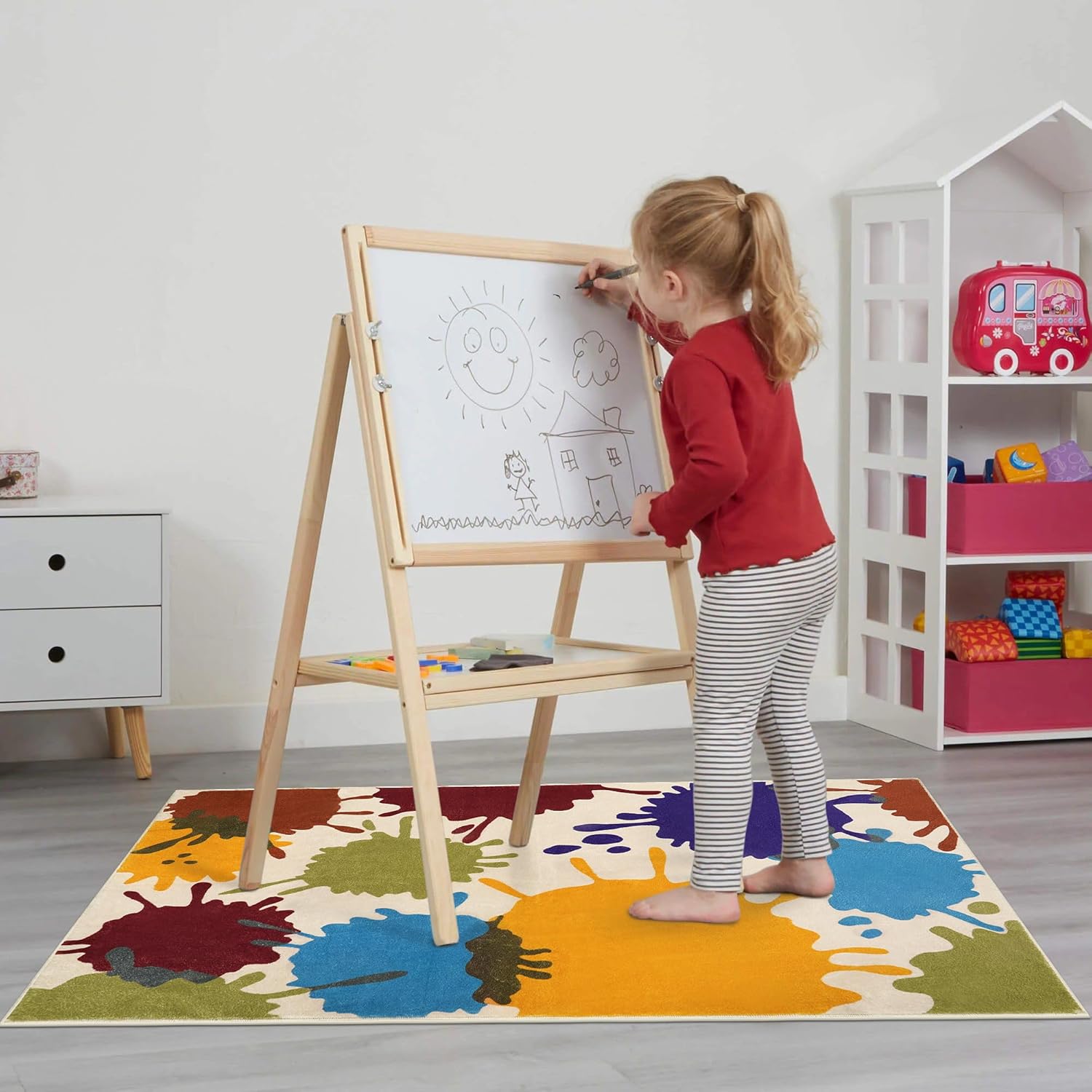 Alfombra colorida para habitación de niños, 3 x 5 pies, lavable a máquina, para sala de juegos, alfombra de área de arco iris para aula, alfombra