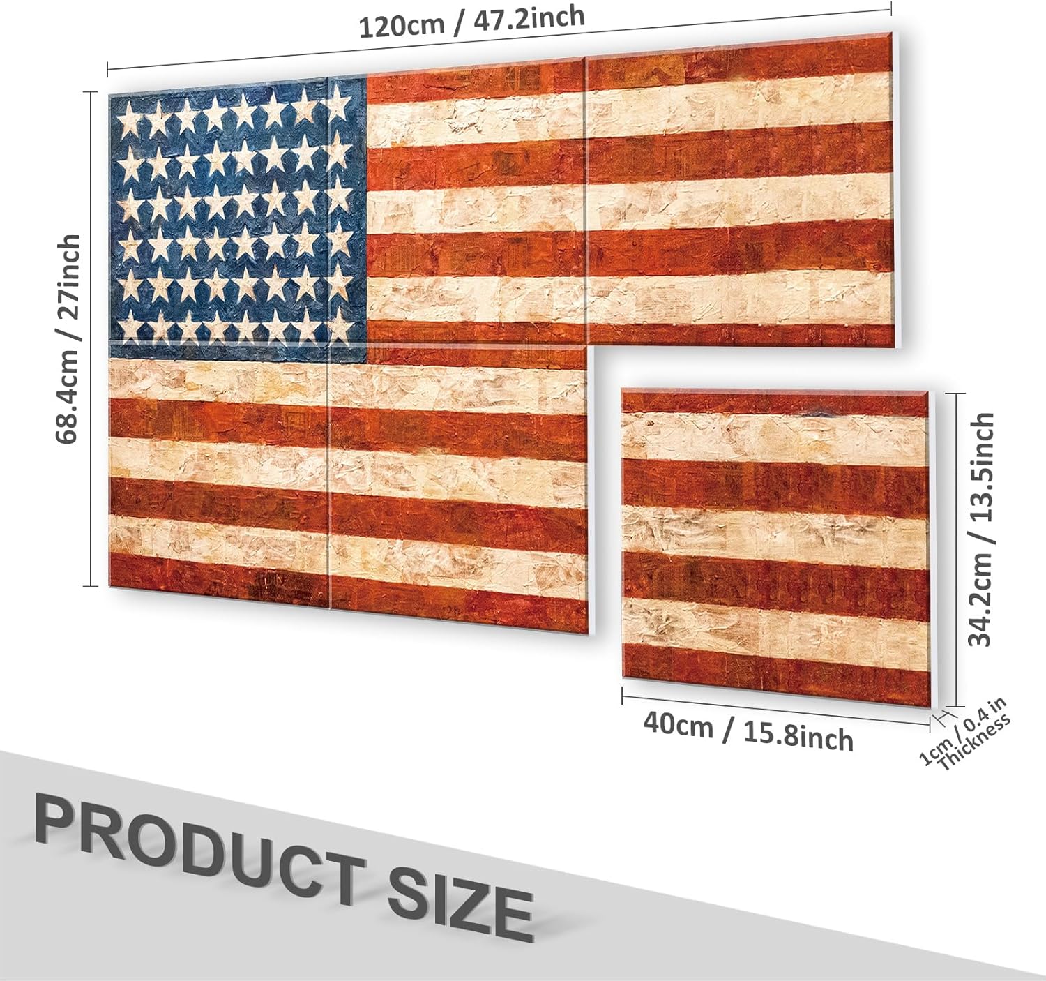 JBER Arte de pared para sala de estar, bandera sin marco sobre tablero de fibra, 6 paneles empalmados en una gran decoración de pared autoadhesiva,