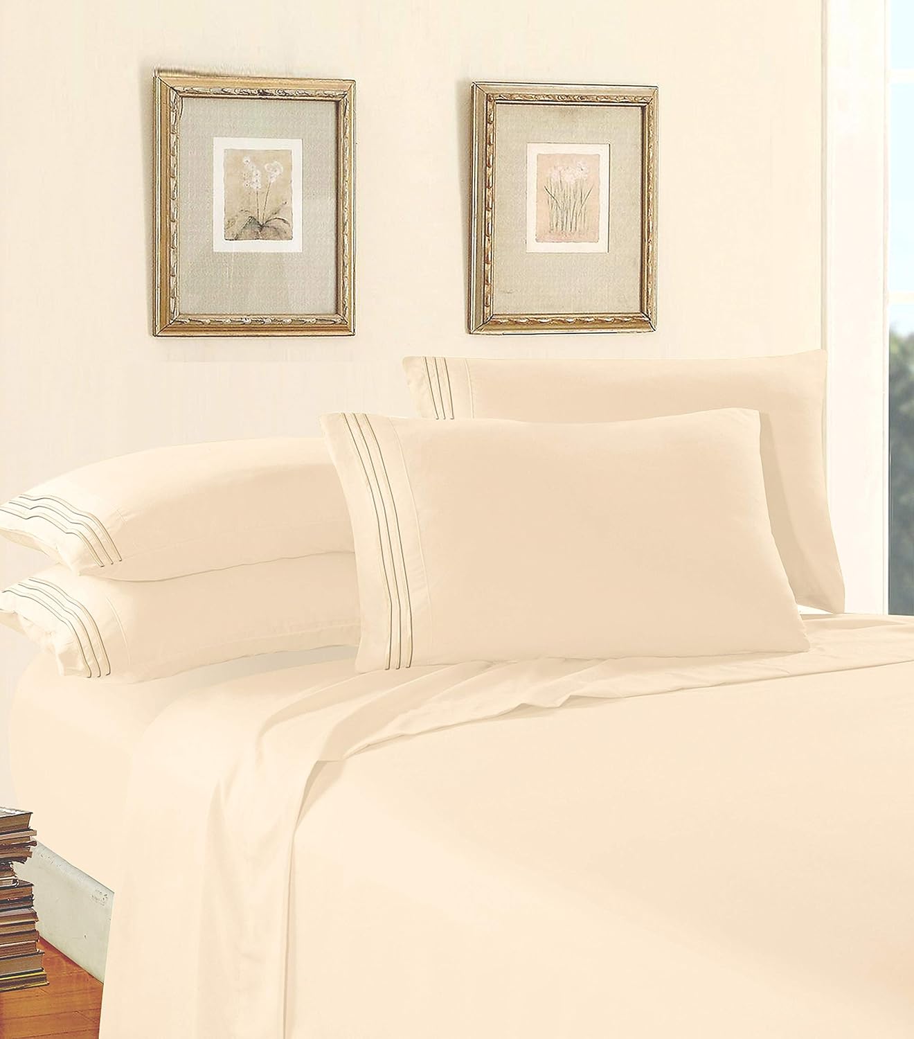 Elegant Comfort – Juego de ropa de cama lujoso, 1500 hilos, 4 piezas, calidad prémium, resistente a arrugas, sábana bajera elástica, profundidad de