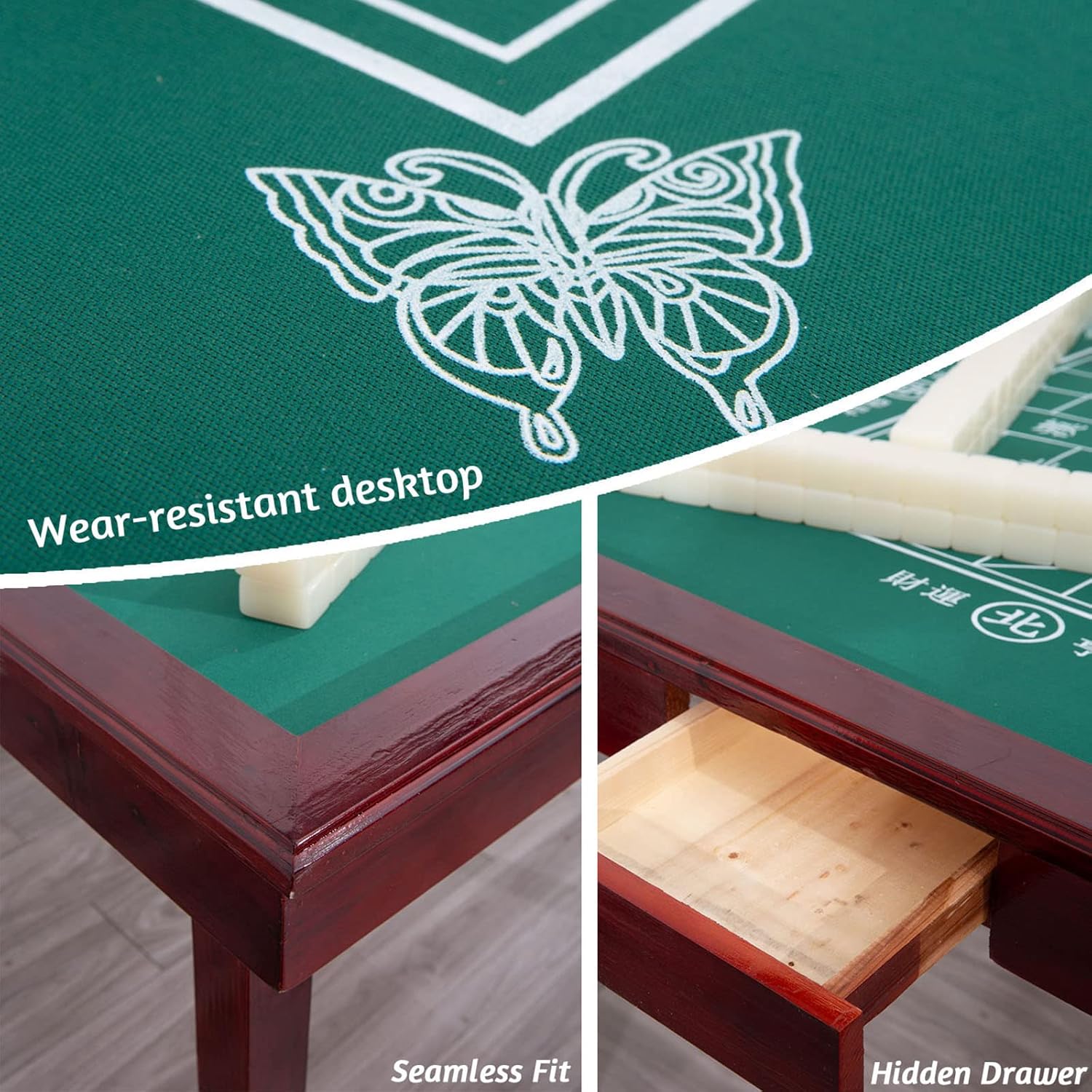 Mesa Mahjong plegable, mesa de cartas multifunción de 35 pulgadas con 4 portavasos y 4 cajones, mesa de juego cuadrada para mahjong, blackjack de