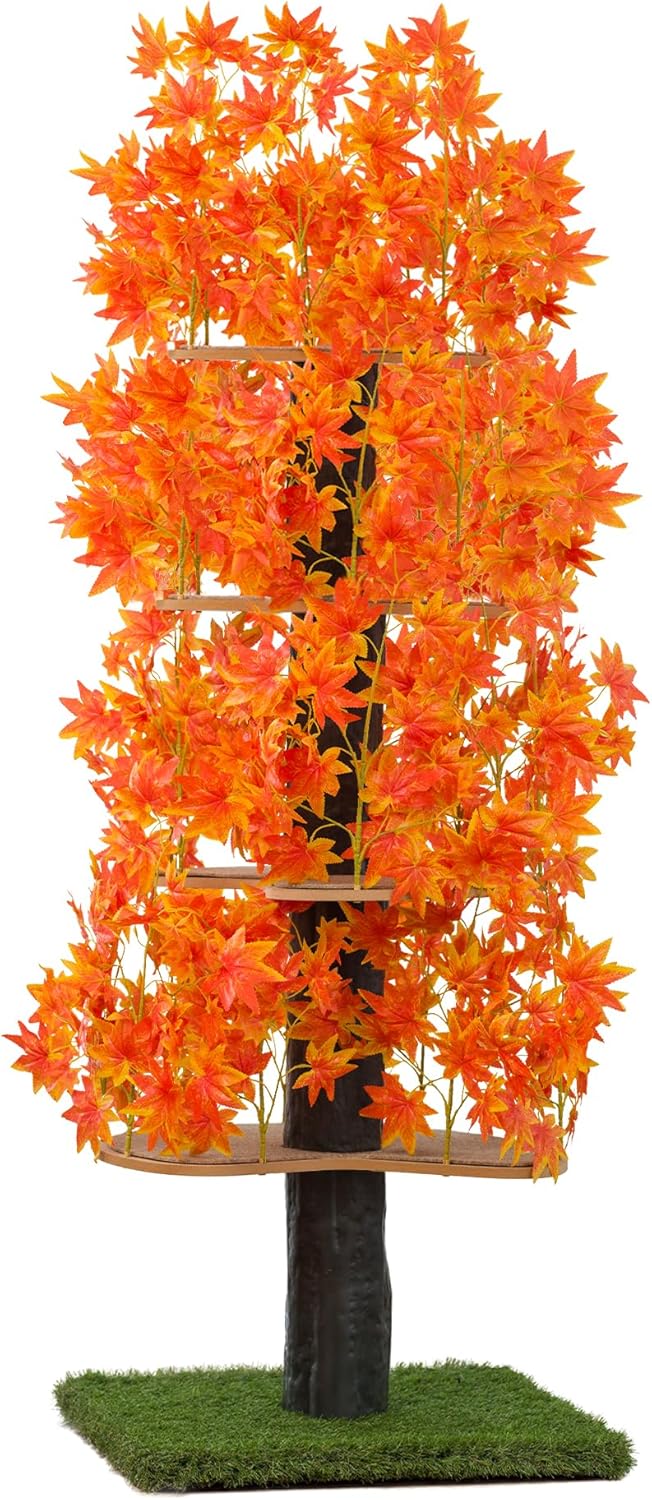 On2 Pets Árbol para gatos con hojas, fabricado en Estados Unidos, casa para gatos XL y árbol de actividades para gatos con hojas naranjas Blaze,