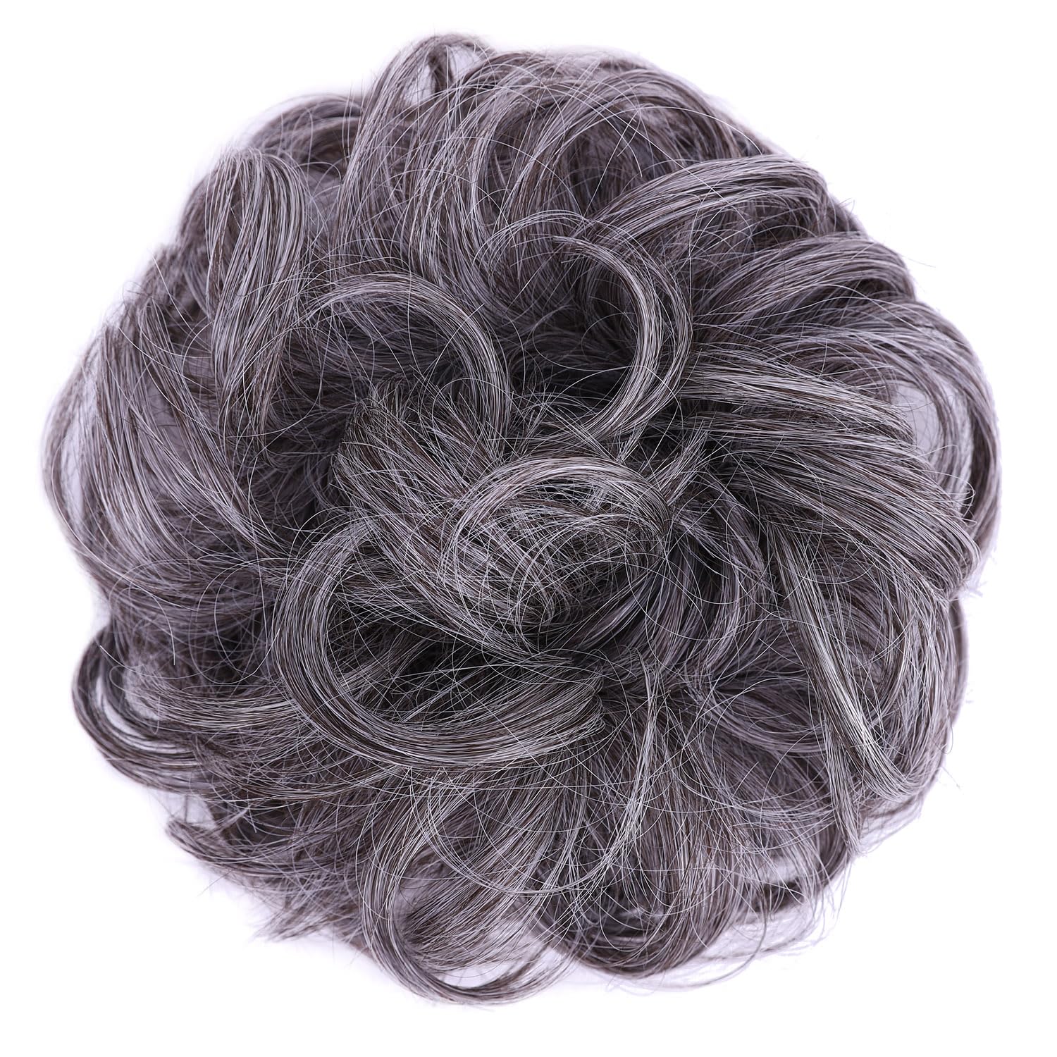 DAYCEN Moño desordenado de fibra sintética resistente al calor, moño rizado alrededor de extensiones de cabello (pimienta salada)