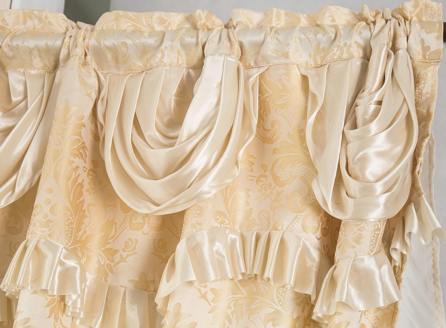 Sparta PNS10005 – Panel de cortina con bolsillo para cortinero texturizado jacquard con cenefa adjunta de 18 pulgadas en color beige