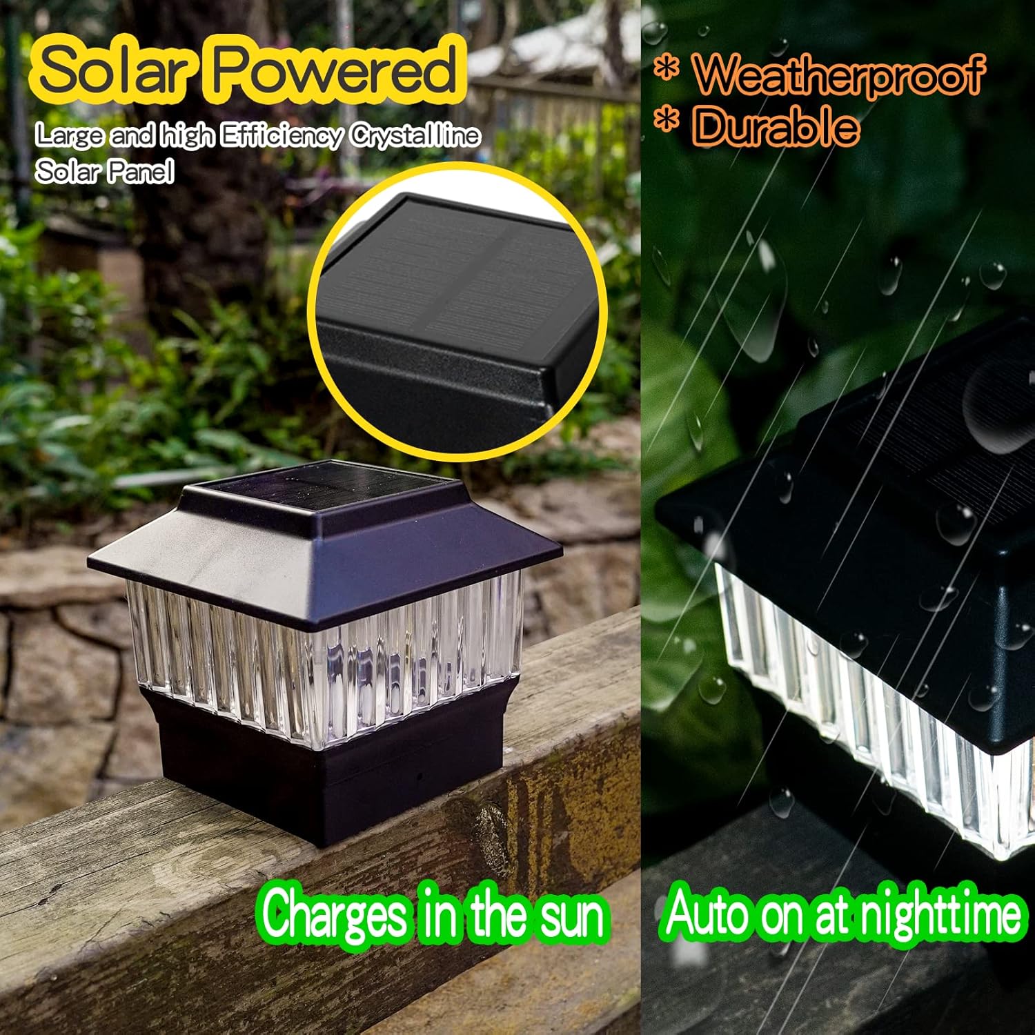 Luces solares de 50 lúmenes para postes de 4 x 4 pulgadas y 5.5 x 5.5 pulgadas, tres LED de color seleccionables, filamento LED de alto brillo para