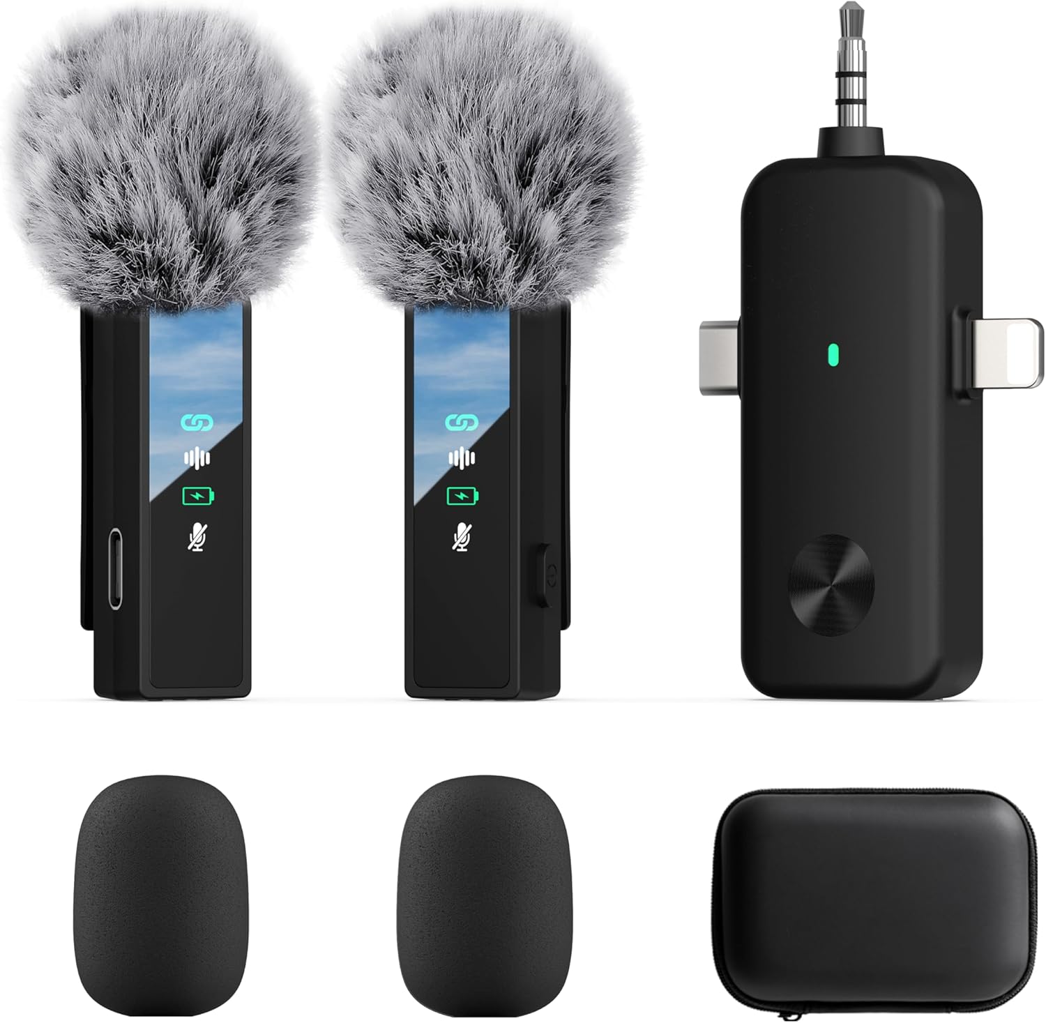 Micrófono Lavalier inalámbrico, mini micrófono inalámbrico 3 en 1 para iPhone, Android, cámara, micrófono de solapa de retardo ultra bajo de 2.4 G