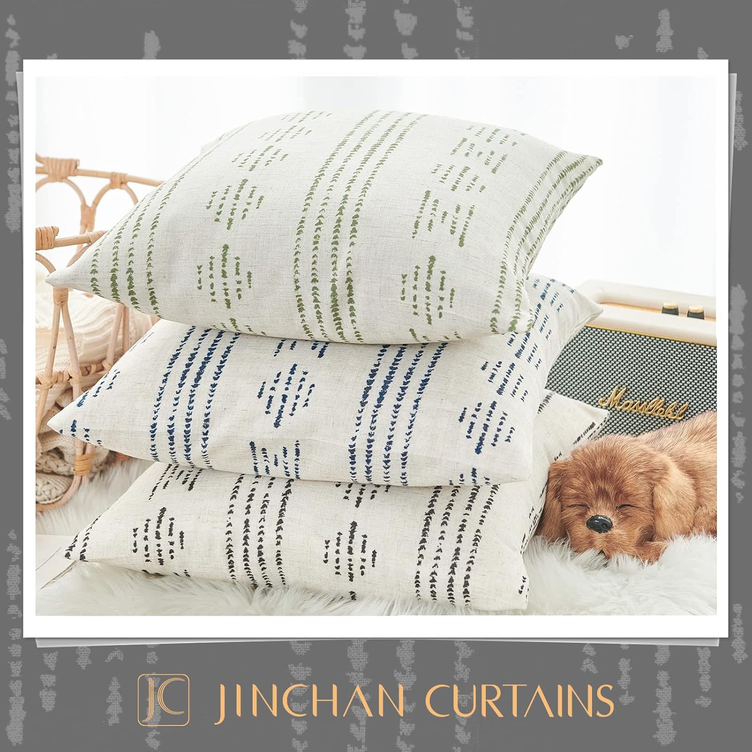 jinchan Juego de 2 fundas de almohada de lino con patrón geométrico de rayas bohemias con textura para sofá, cama, sala de estar, 18 x 18 pulgadas,