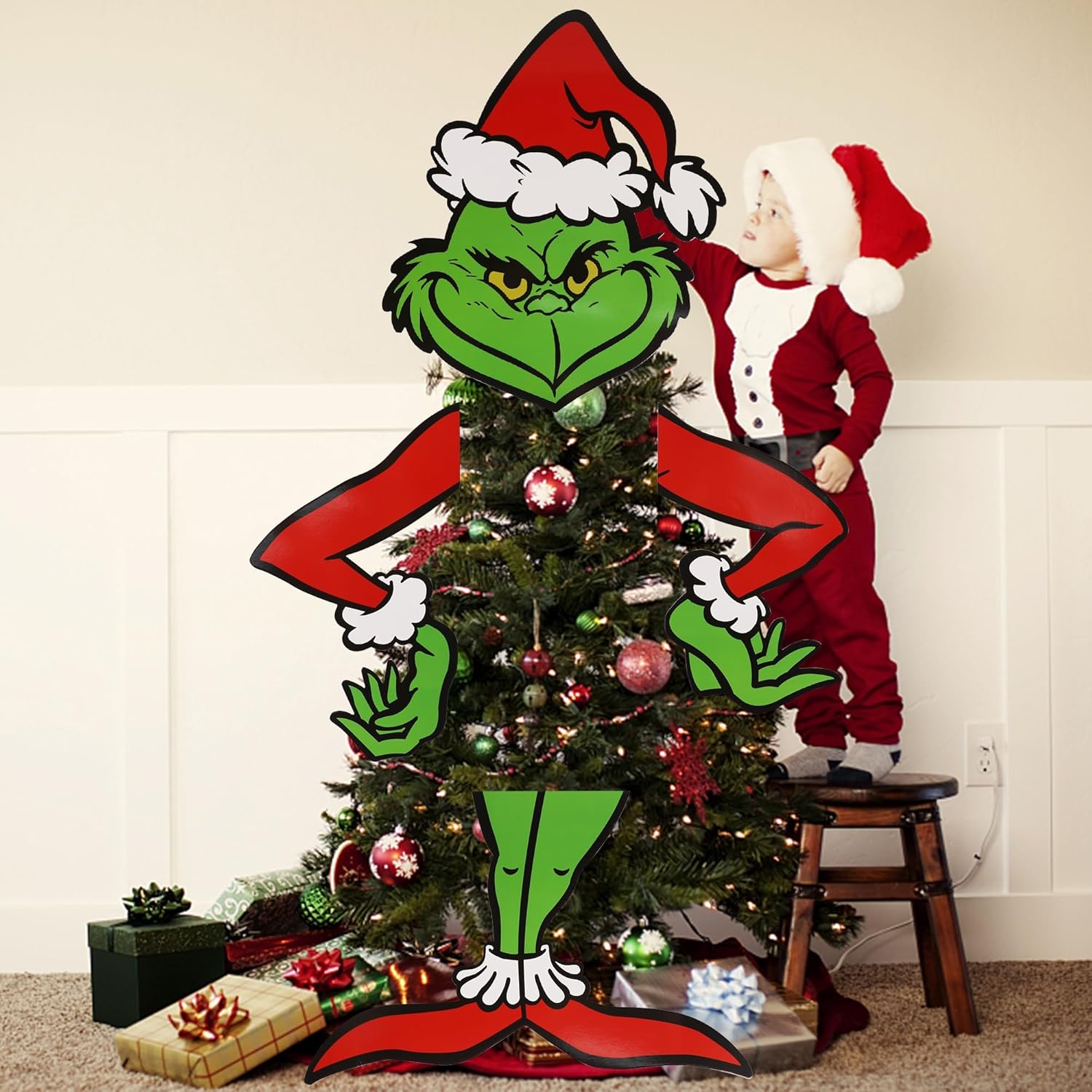 yofit Juego de 2 adornos grandes para árbol de Navidad de Grinchmas, adornos de Grinchmas para árbol de Navidad de 4, 5, 6, 7 pies, decoraciones de