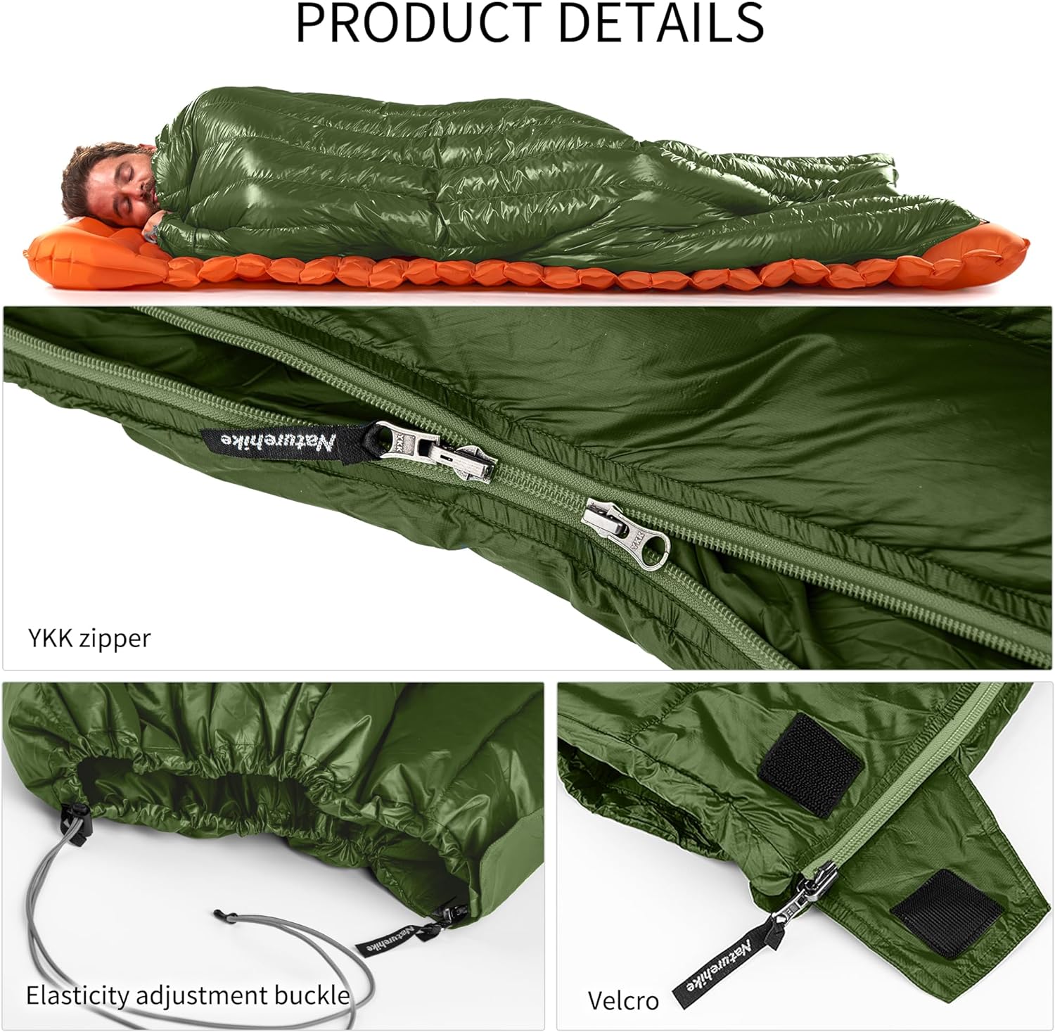 Naturehike Saco de dormir ultraligero de 1.26 libras, 650800 de relleno de plumón de ganso, saco de dormir compacto y ligero de 32-43  para adultos,