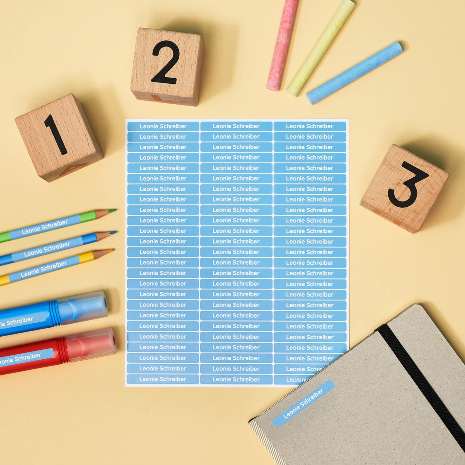 melu kids Etiquetas de nombre para niños en la escuela y guardería (75 piezas), calcomanías personalizables con nombre (2.0 x 0.3 pulgadas) para