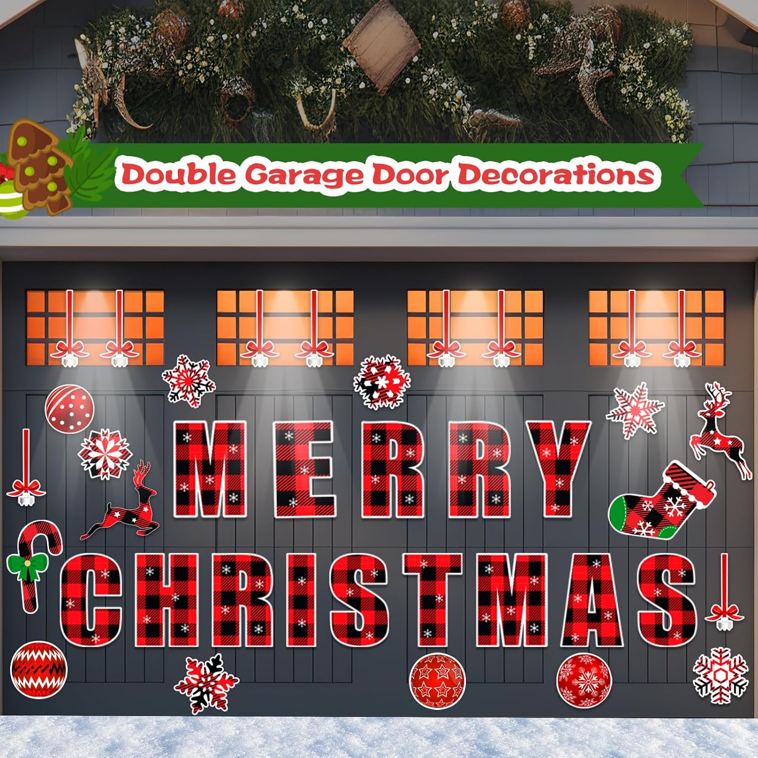 Imanes de Navidad para puerta de garaje, 38 piezas, decoración magnética grande de Feliz Navidad, murales magnéticos reflectantes para automóvil,