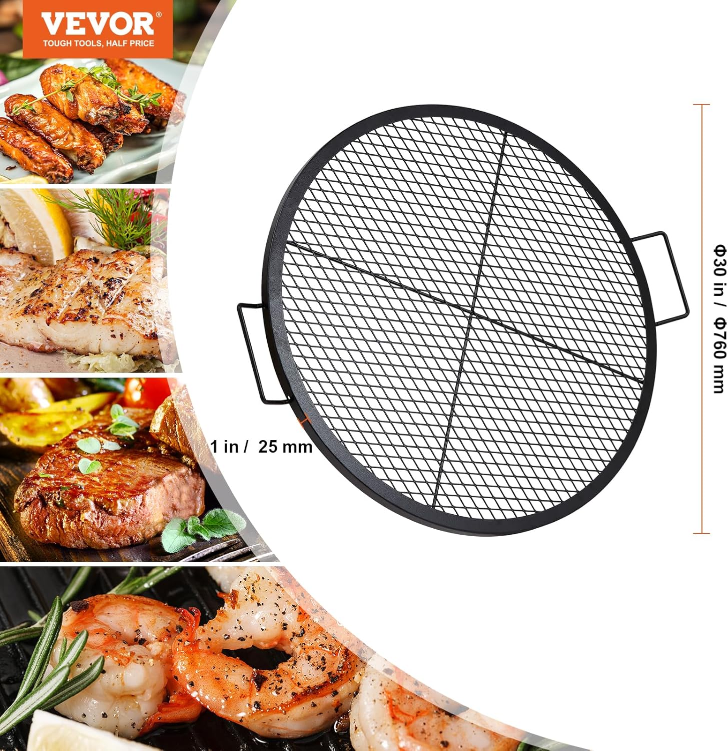 VEVOR X-Marks – Rejilla para fogata, parrilla de cocción redonda, parrilla de acero resistente con mango y cable de soporte, utensilios de cocina