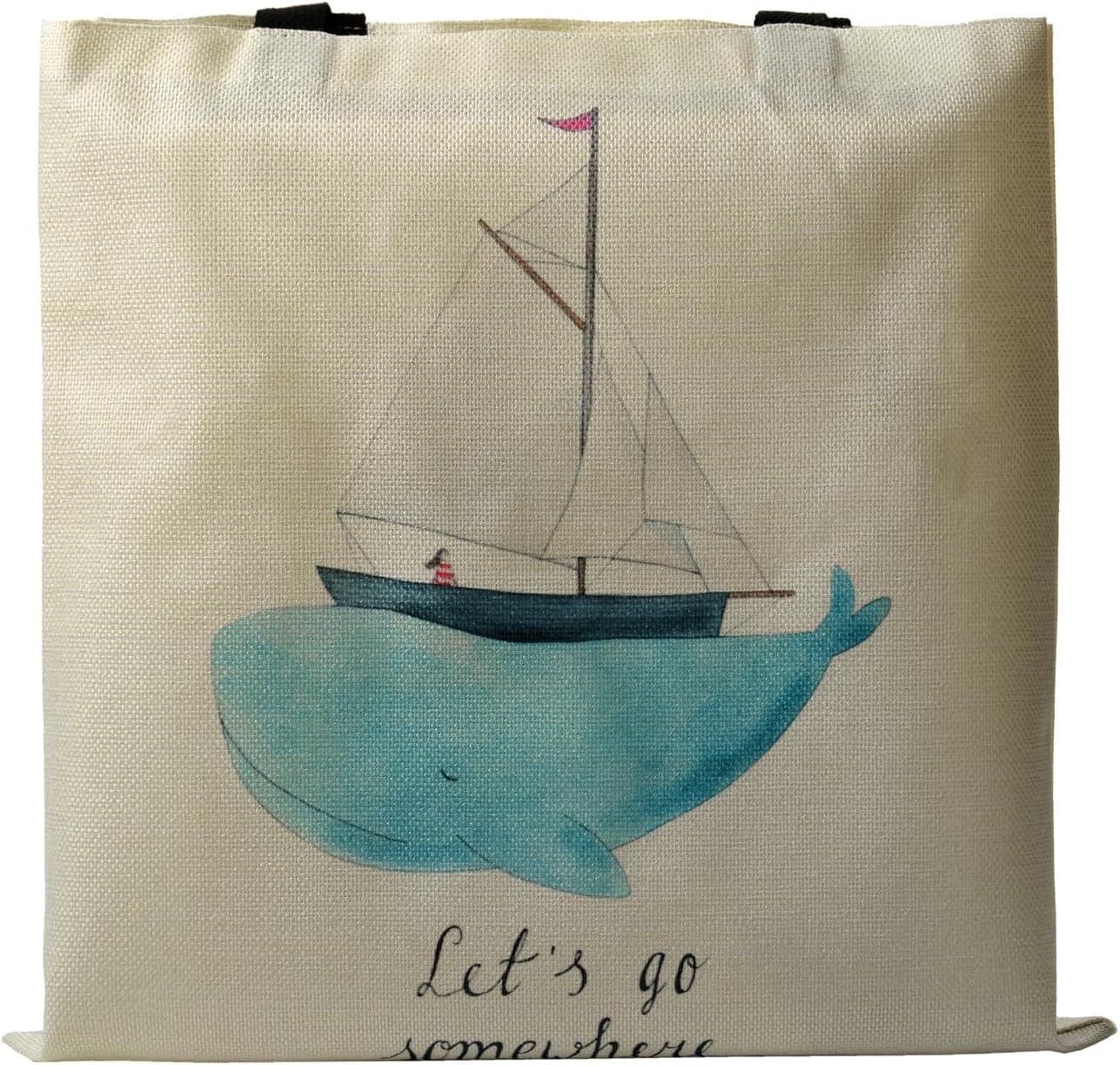 Bolsa de lona para mujer, con bonito estampado, reutilizable, de algodón, a la moda, escuela, compras, playa, comestibles