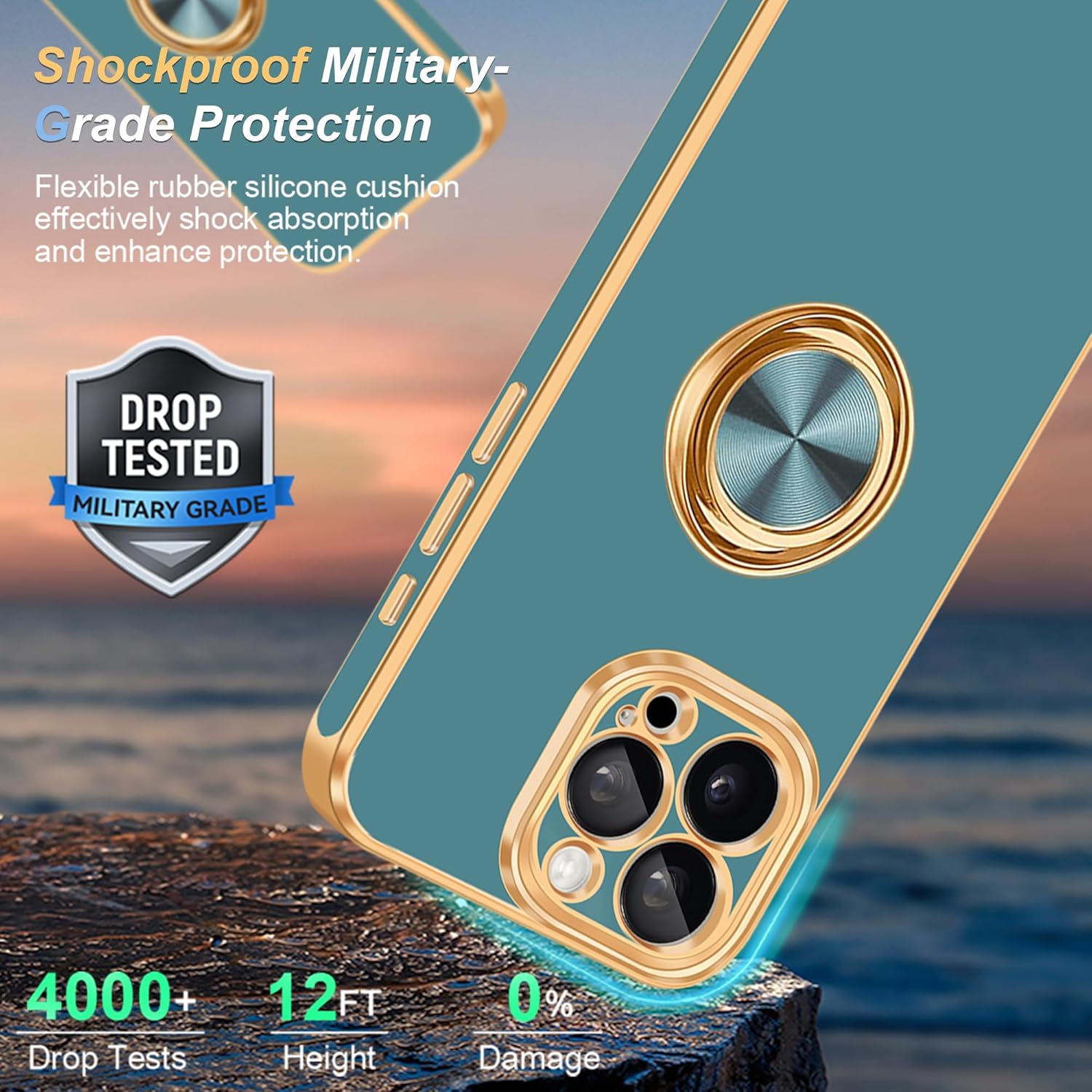 Fingic Funda para iPhone 15 Pro con soporte de anillo de 360  Soporte magnético para automóvil Funda de teléfono con soporte para teléfono para