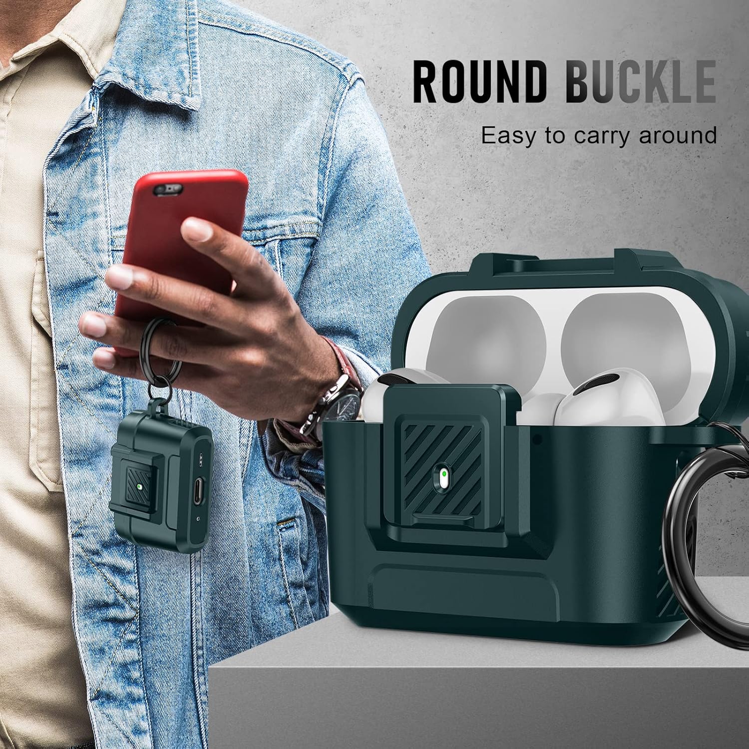 Youtec Funda compatible con Airpods Pro 2 con kit de limpieza, funda protectora militar dura a prueba de golpes para Airpods con bloqueo seguro