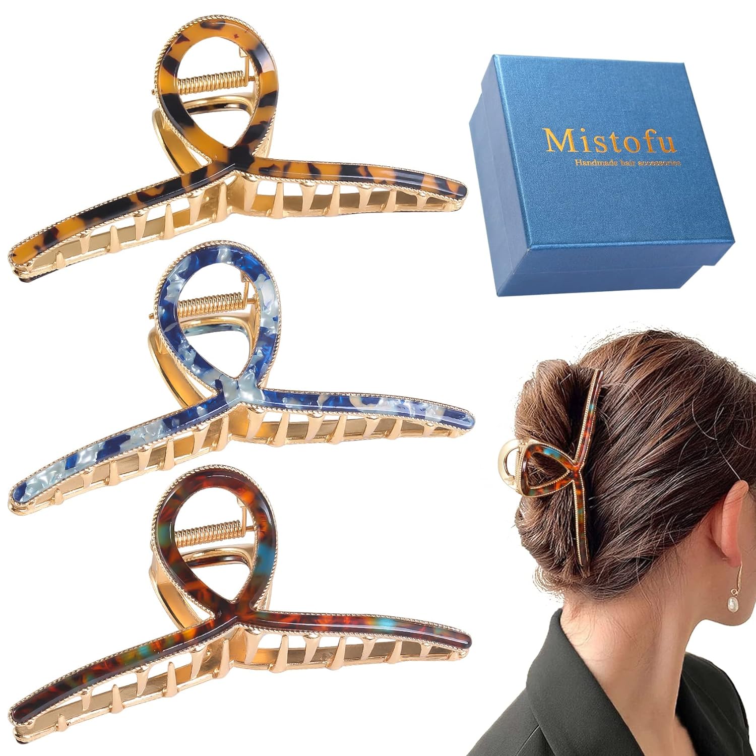 Mistofu Accesorios para el cabello, pinzas de metal grandes para mujer, cabello grueso, clip de garra antideslizante para cabello fino, 3 piezas.