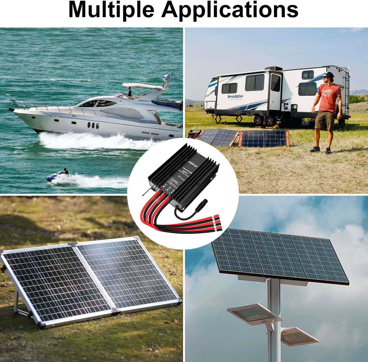 EPEVER IP68 Waterproof 30A MPPT Solar Charge Controller 12V 24V Auto, Solar Panel Battery Intelligent Regulator with MT50 and RS485 Cable, Used in