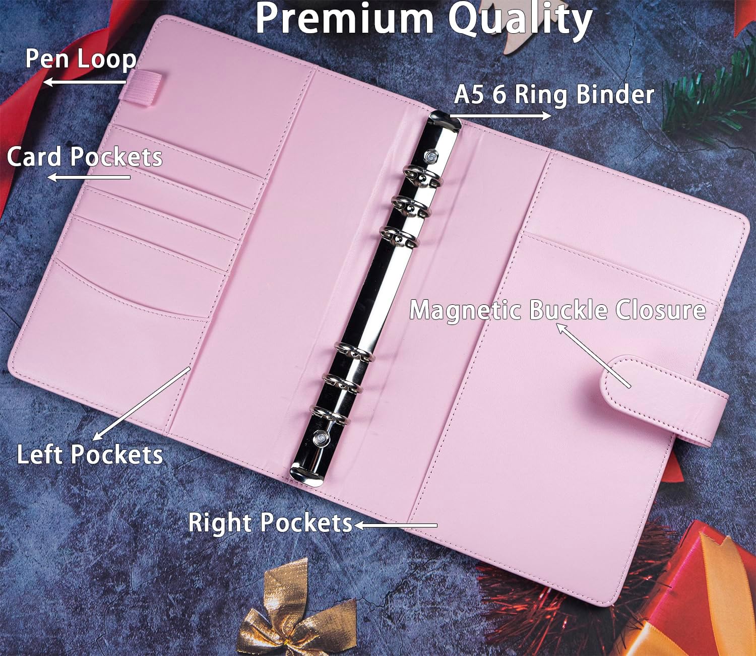Carpeta de tarjetas A5 con 30 páginas para tarjetas de 4 bolsillos, álbum de 6 anillos con 240 ranuras para tarjetas, cubierta de piel sintética con