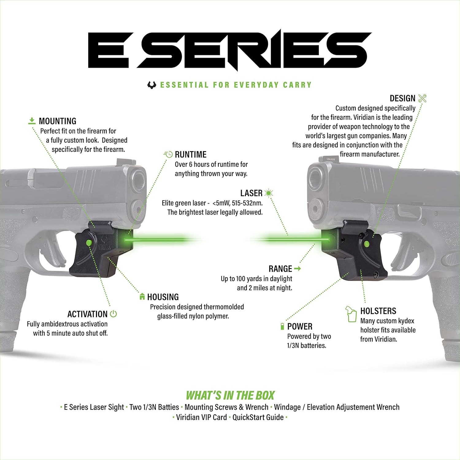 Bundle Viridian E Series Laser Sight y Kydex Holster para Taurus GX4, mira láser verde clase 3R, salida de 5 mW, funda Viridian Kydex, dentro de la