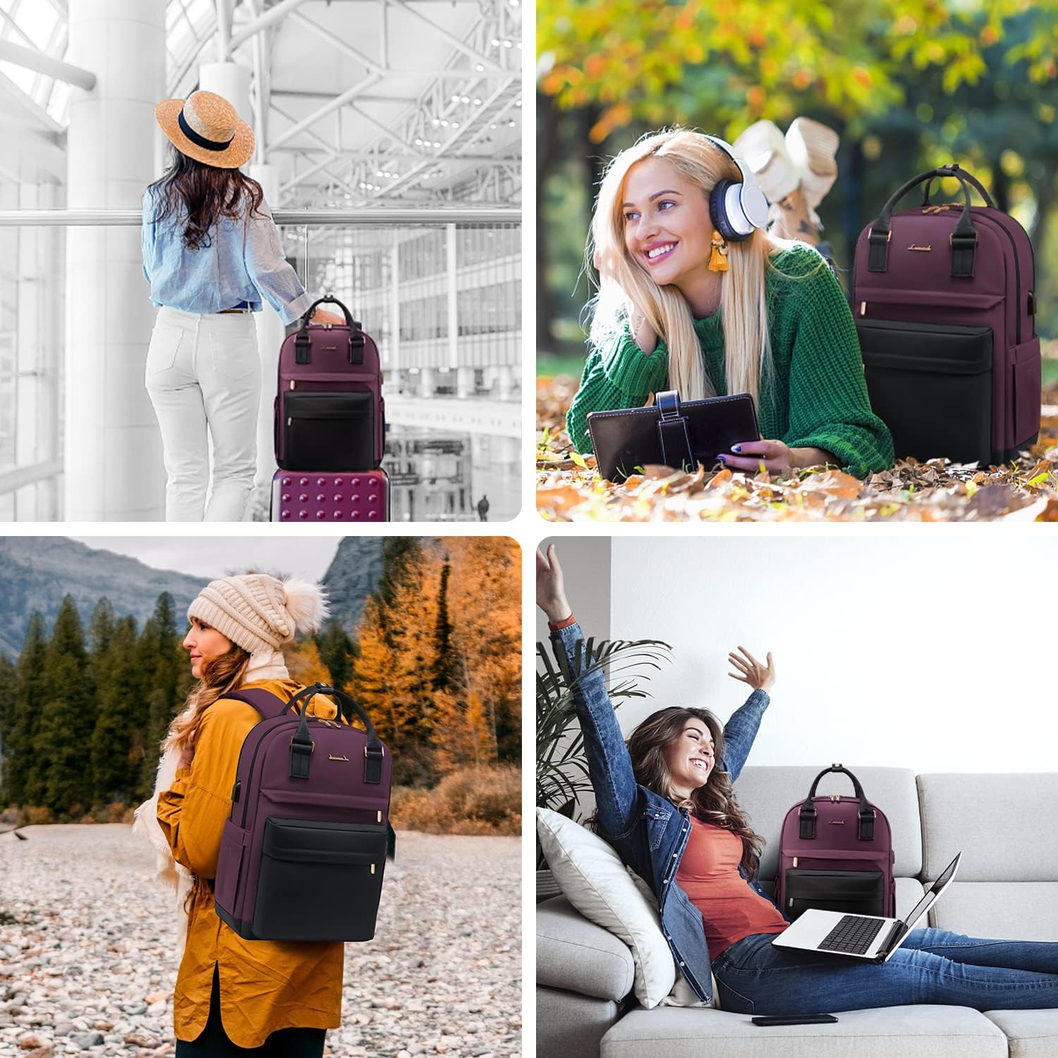 LOVEVOOK Mochila para computadora portátil para mujeres y niñas, mochila impermeable de 15.6 pulgadas, mochila para computadora para estudiantes,