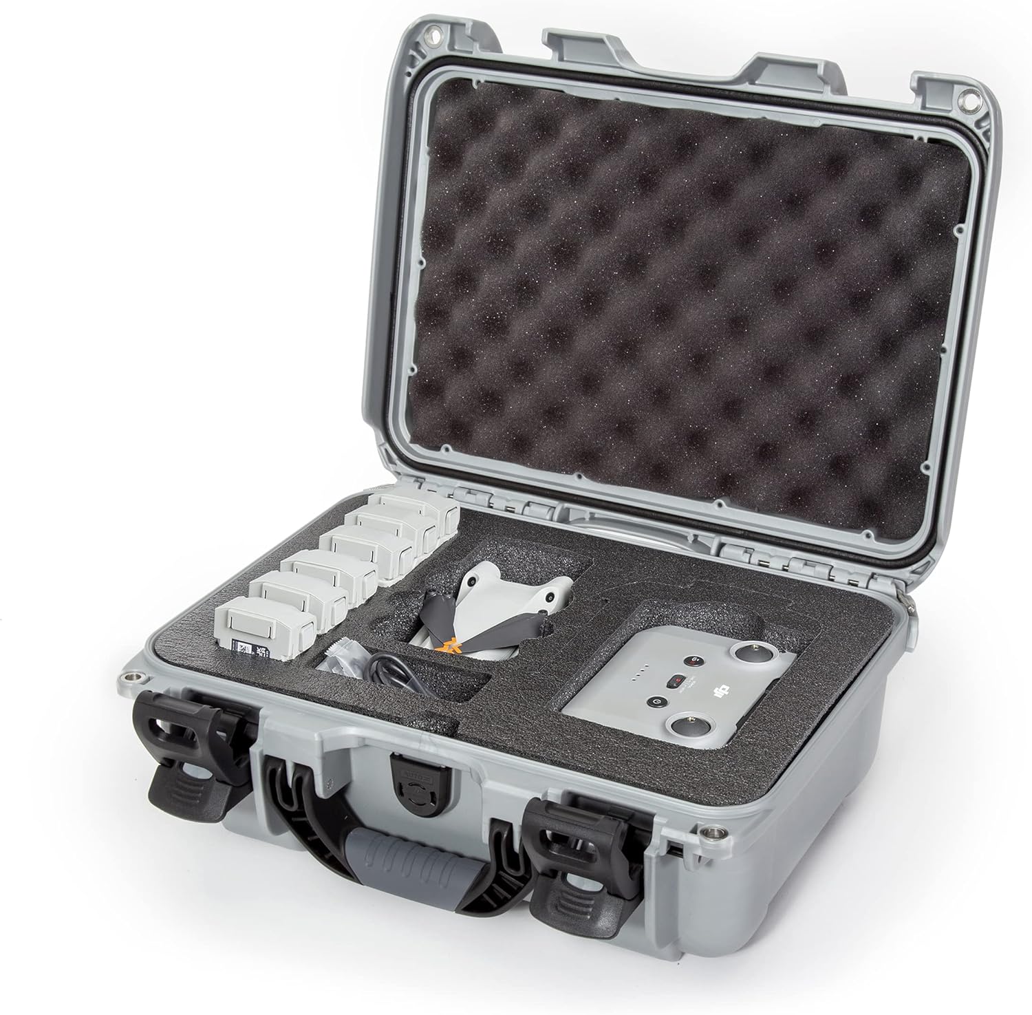 Nanuk Funda rígida impermeable 915 con inserto personalizado para DJI Mini 3, paquete Fly More y control remoto RC-N1 o RC, color plateado