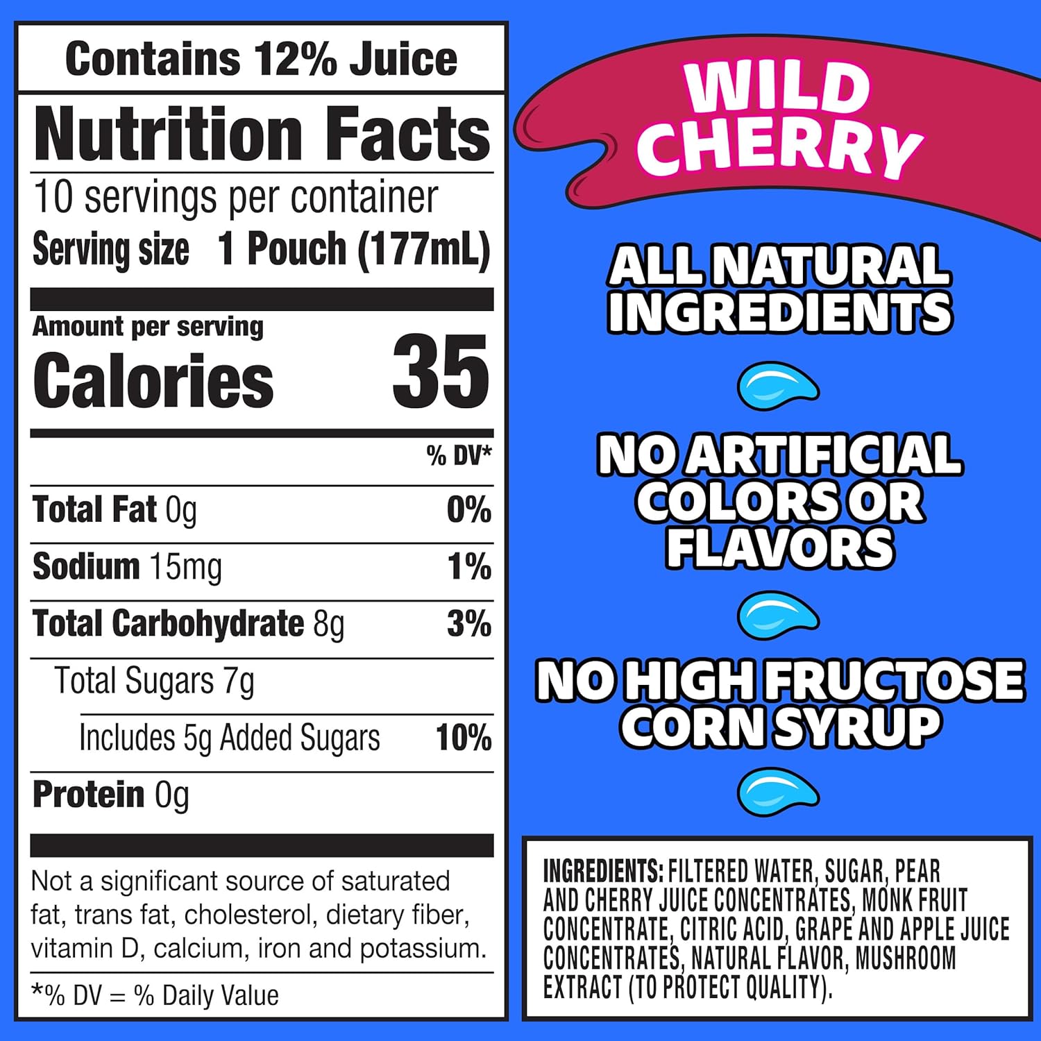 Capri Sun Wild Cherry – Mezcla de bebida de jugo para niños con sabor natural (caja de 10 unidades, bolsas de 6 onzas líquidas)