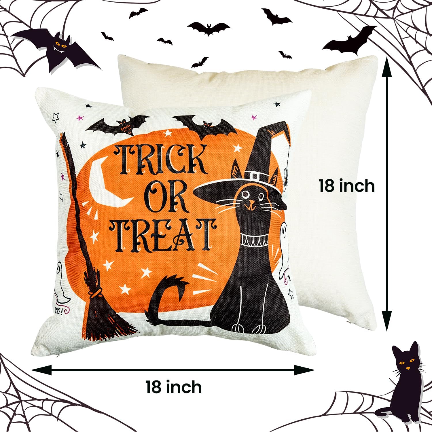 Sioloc Fundas de almohada de Halloween de 18 x 18 pulgadas con 4, decoraciones de Halloween, casa de campo de bruja de calabaza, decoración festiva