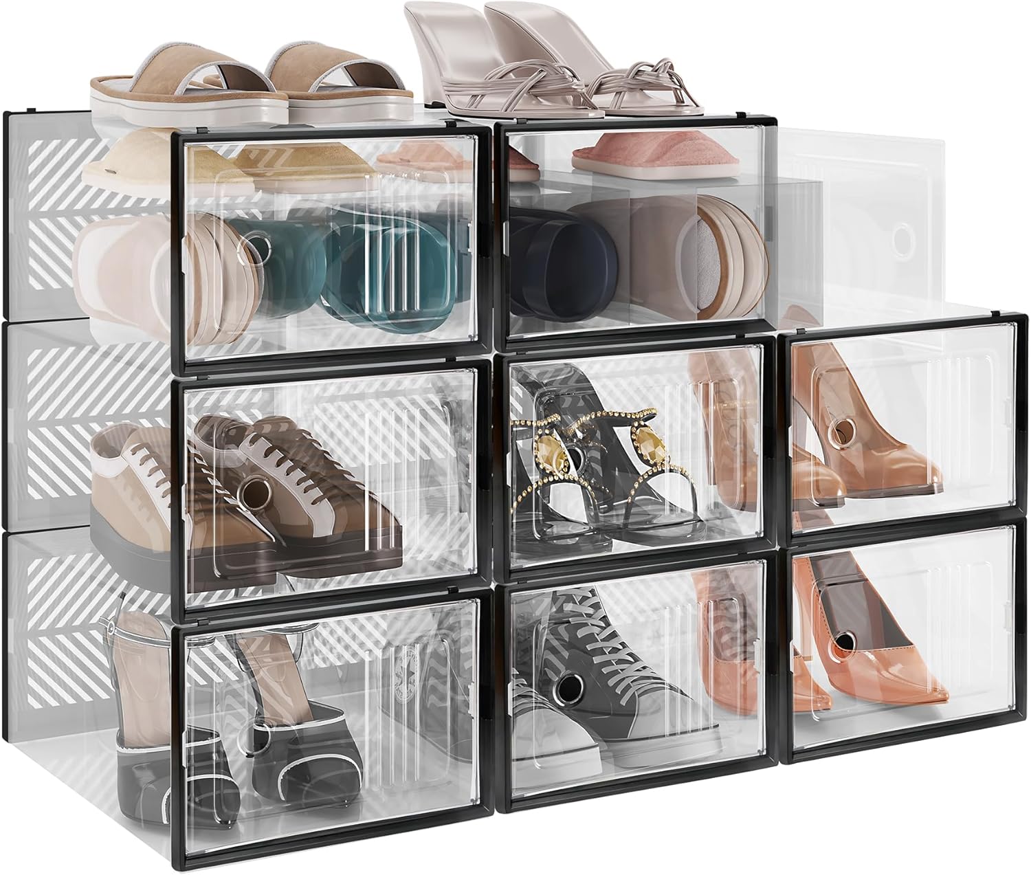 Organizador grande de zapatos, paquete de 8, tiene capacidad para hasta 12 pares de zapatero más grueso con divisores interiores extraíbles para