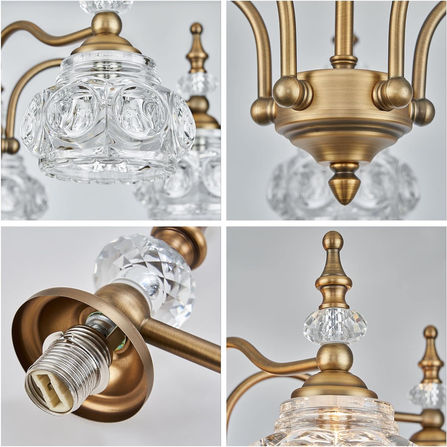 ZILANL Lámpara colgante de cristal dorado con 5 luces, estilo rústico, acabado de latón envejecido cepillado mate con pantalla de cristal para isla
