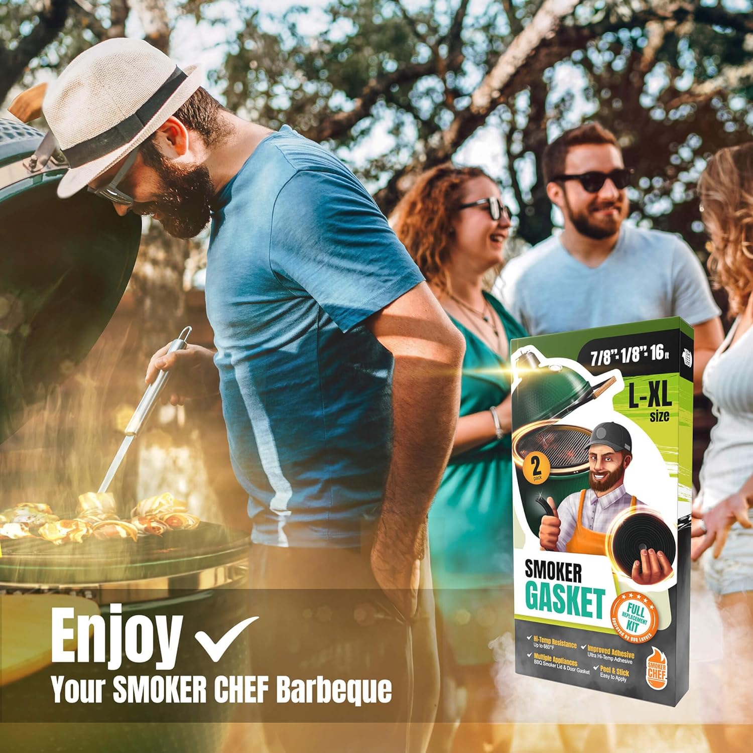 Junta apta para Big Green Egg LXLXXL  Paquete de 2 sellos de repuesto de junta de ahumador de 8 pies  Junta BGE 78″ x 18″ Fieltro – Compatible con