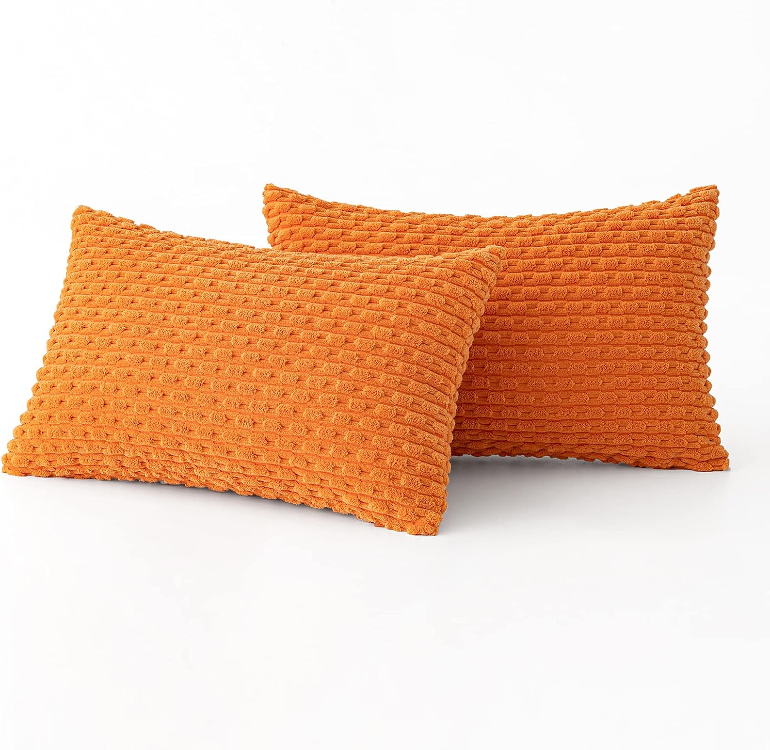 MIULEE Juego de 2 fundas de almohada de pana suave color naranja, fundas de almohada a rayas bohemias para decoración del hogar rural para sofá,