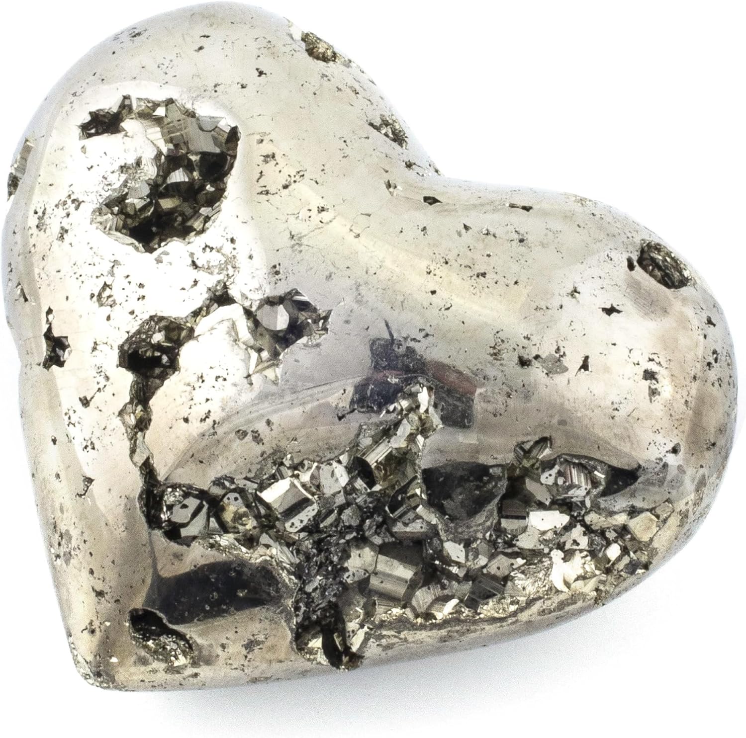 KALIFANO Clúster de corazón de pirita  Piedra pirita de hierro de alta energía con propiedades curativas (tarjeta de información), tallado de