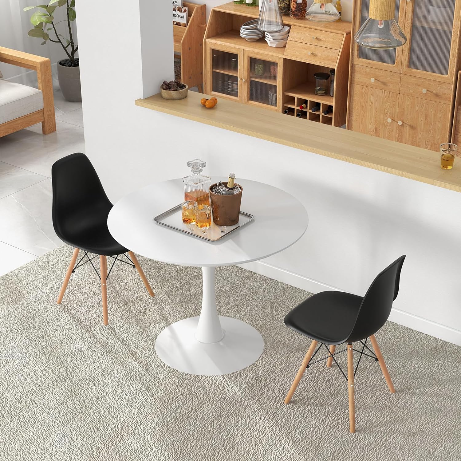 Giantex Juego de mesa de comedor de 3 piezas para 2, juego de mesa de comedor de cocina compacto con mesa redonda de 32 pulgadas y sillas DSW, juego