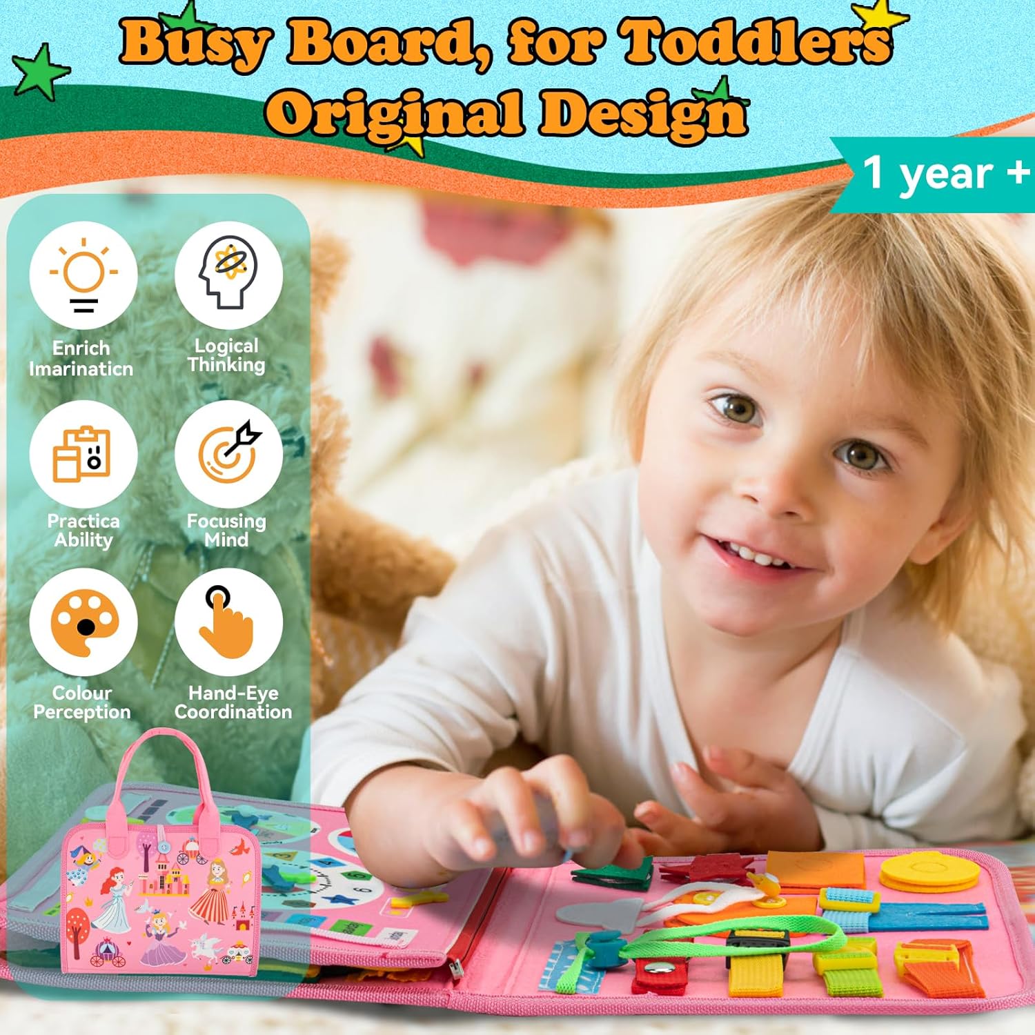 Busy Board – Juguetes Montessori para niños pequeños, actividades en avión, juguetes sensoriales para niños, tablero sensorial educativo para