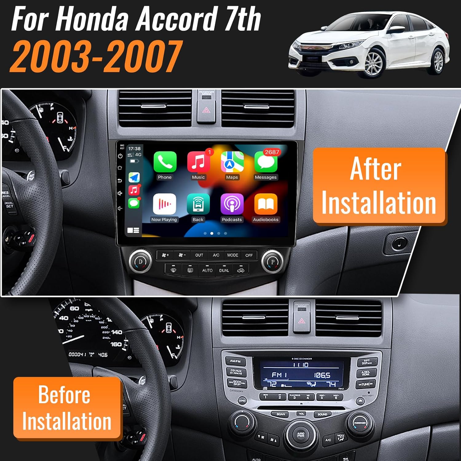 1280 * 800 5GWiFi 2G+32G-Android12 Radio de coche para Honda Accord 2003-2007 estéreo de coche con Carplay inalámbricoAndroid Auto 10.1 “Pantalla