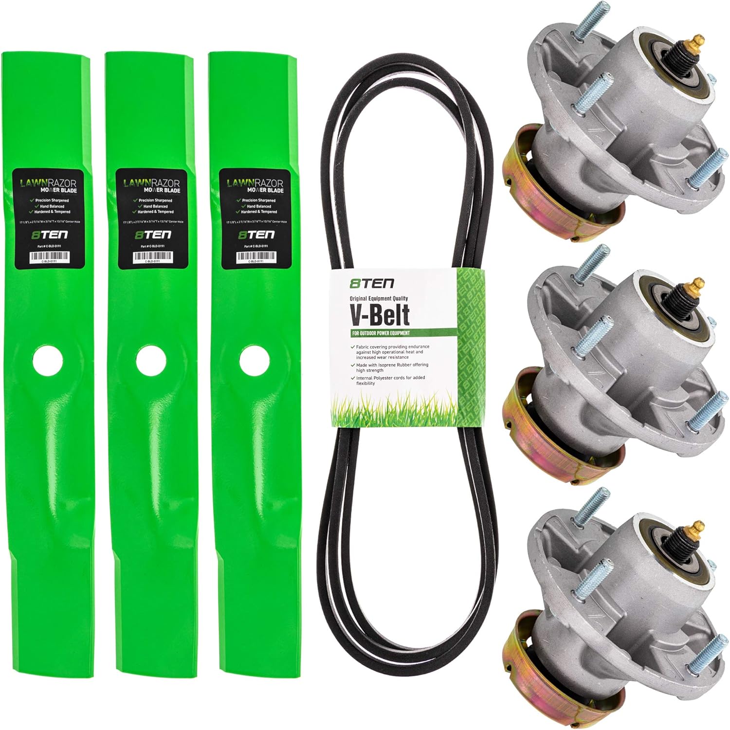 8TEN Kit de reconstrucción de cubierta para John Deere 48 pulgadas LT180 LT190 correa de husillo de cuchilla para tractores de césped