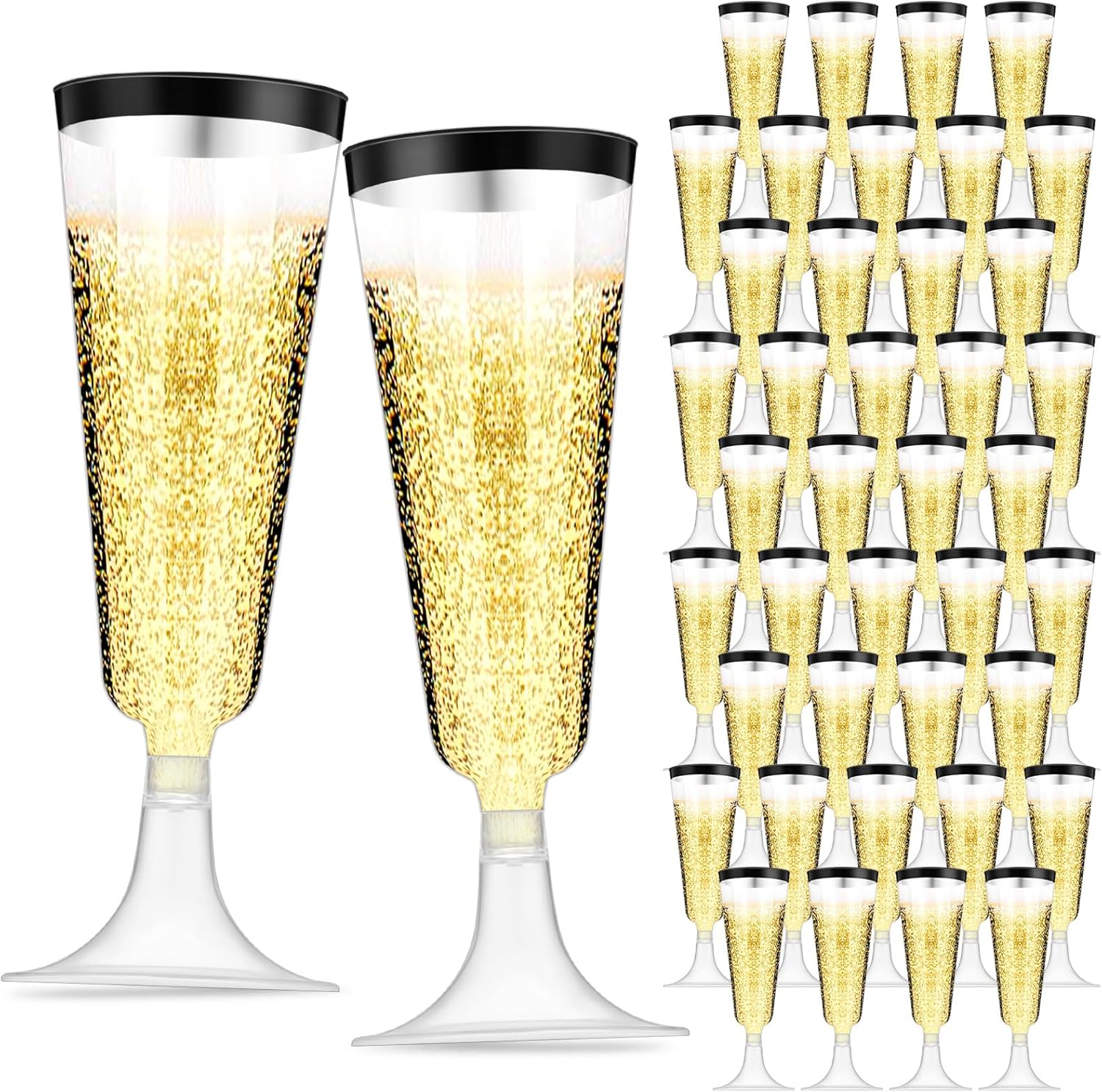 100 copas de champán de plástico de 5 onzas, champán clásico de plástico para bodas, fiestas, cumpleaños, celebraciones, tostadas en casa, copas de